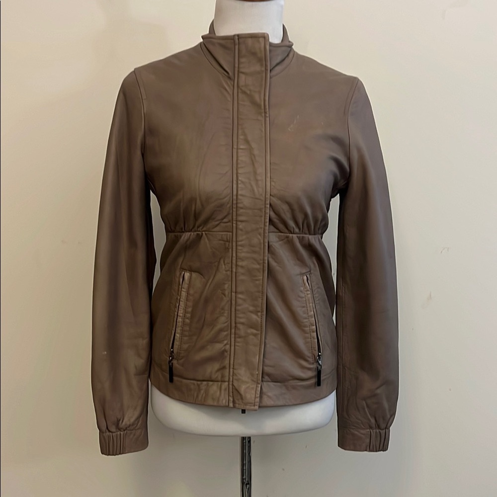 Vince Taupe Leather Jacket Size XS